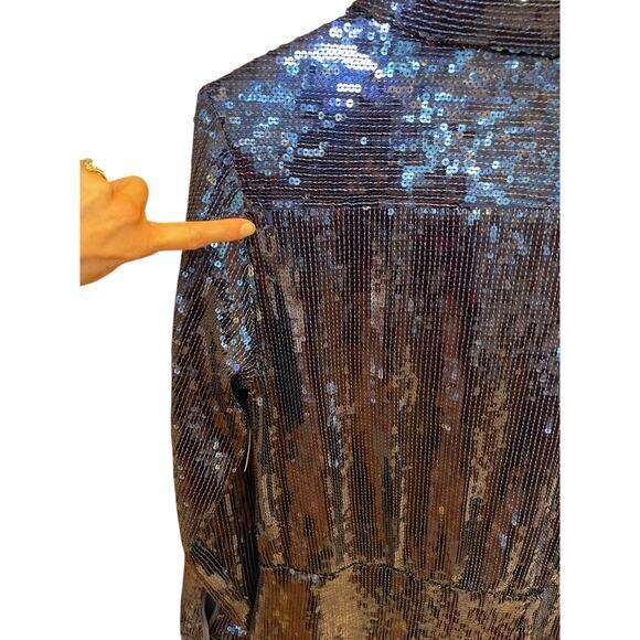 NWT Free People Sophie‎ Sequin Mini Dress Navy Blue Longsleeve Button Up Dress S - Picture 14 of 16